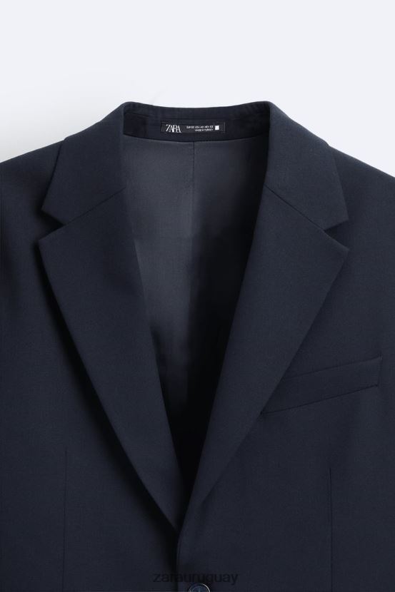 Zara chaqueta de traje texturizada hombres H6RHL21136 Azul marino ropa