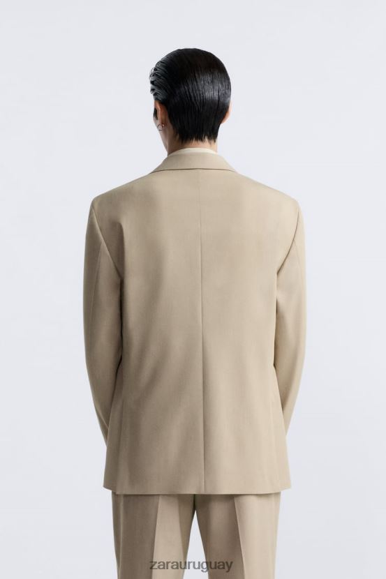 Zara chaqueta de traje texturizada hombres H6RHL21141 bronceado suave ropa