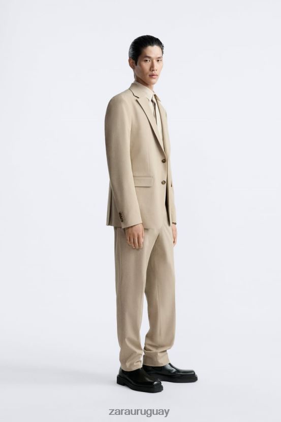 Zara chaqueta de traje texturizada hombres H6RHL21141 bronceado suave ropa