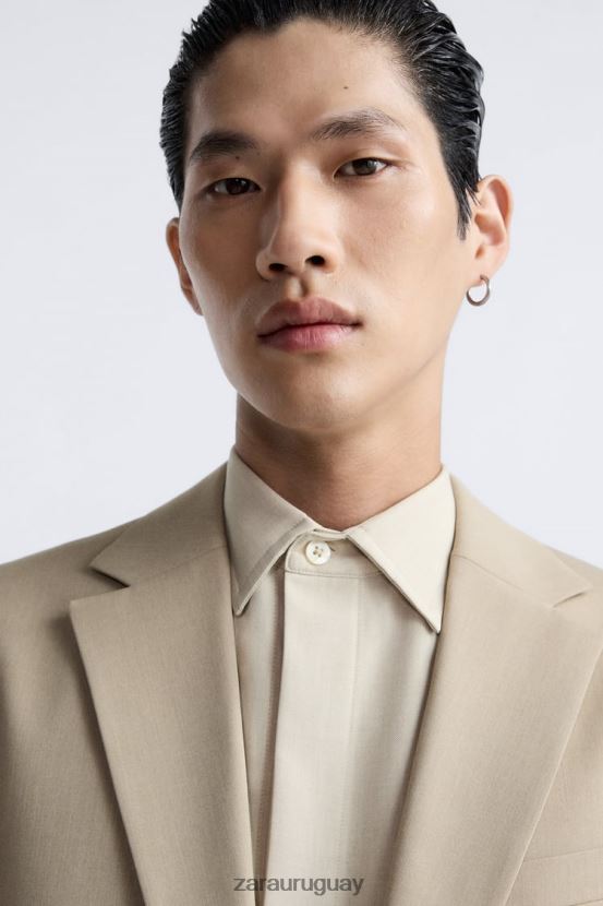 Zara chaqueta de traje texturizada hombres H6RHL21141 bronceado suave ropa