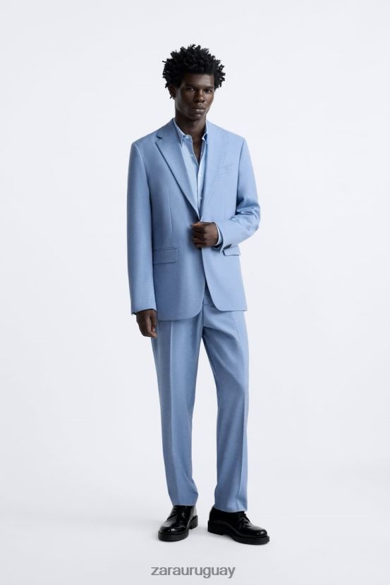Zara chaqueta de traje texturizada hombres H6RHL21144 cielo azul ropa