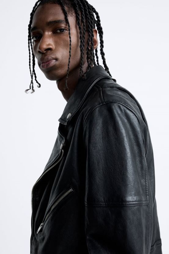 Zara chaqueta motera de cuero hombres H6RHL21113 negro ropa