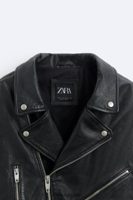 Zara chaqueta motera de cuero hombres H6RHL21113 negro ropa