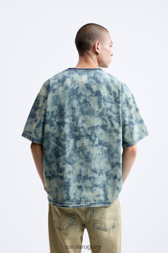 Zara camiseta de mezclilla con estampado abstracto hombres H6RHL21064 aguamarina ropa