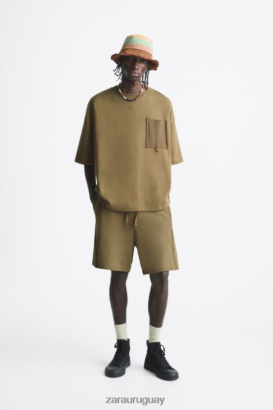 Zara sudadera con bolsillo de crochet hombres H6RHL21076 caqui ropa