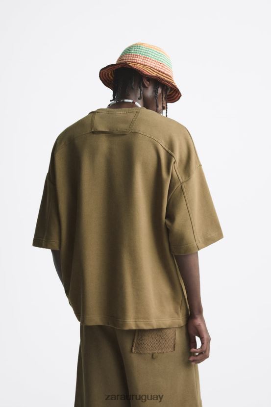 Zara sudadera con bolsillo de crochet hombres H6RHL21076 caqui ropa