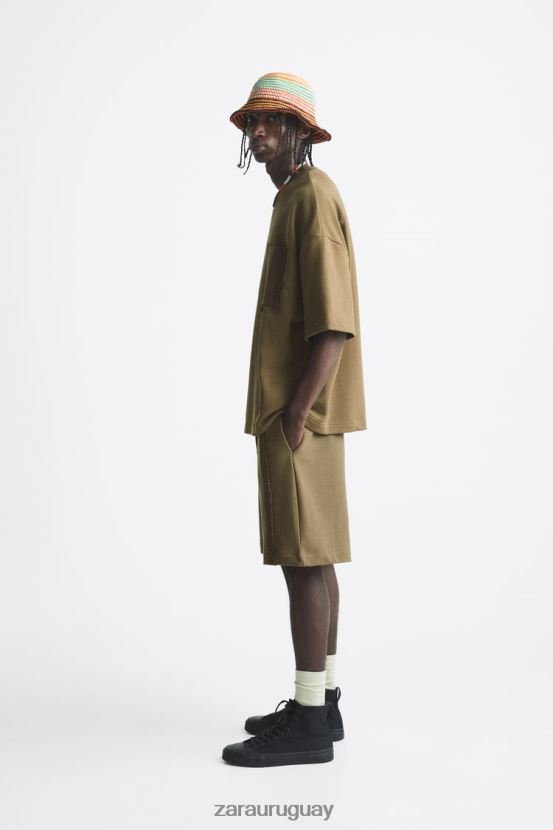 Zara sudadera con bolsillo de crochet hombres H6RHL21076 caqui ropa