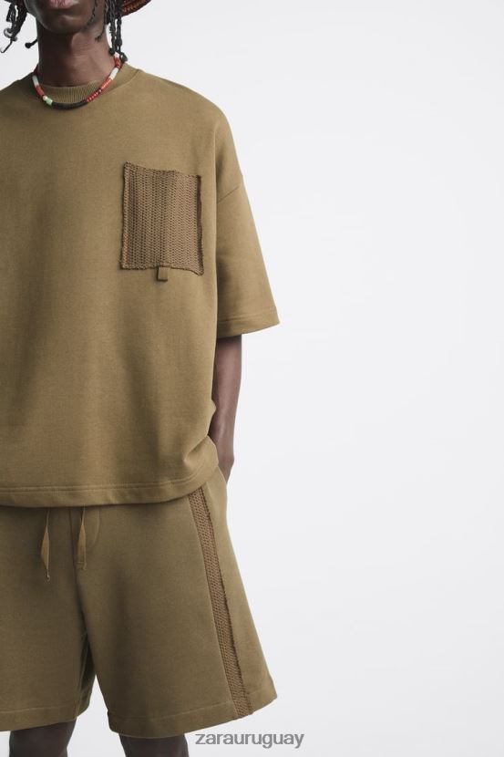 Zara sudadera con bolsillo de crochet hombres H6RHL21076 caqui ropa
