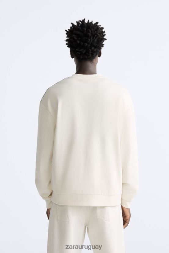 Zara sudadera con costuras en contraste hombres H6RHL21061 ostra blanca ropa
