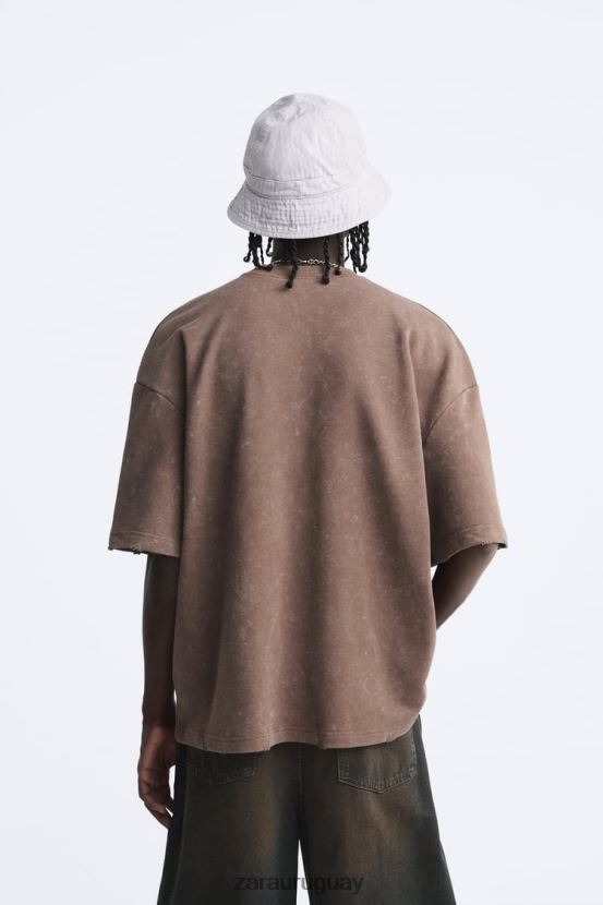 Zara sudadera con estampado de texto hombres H6RHL21056 marrón ropa