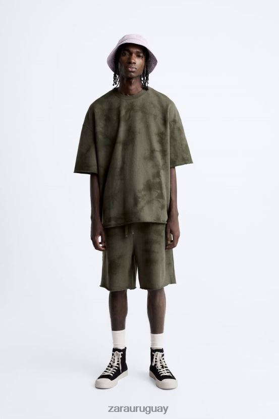 Zara sudadera con estampado tie-dye hombres H6RHL21066 caqui ropa