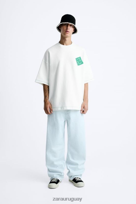 Zara sudadera con parche de papel hombres H6RHL21069 ostra blanca ropa