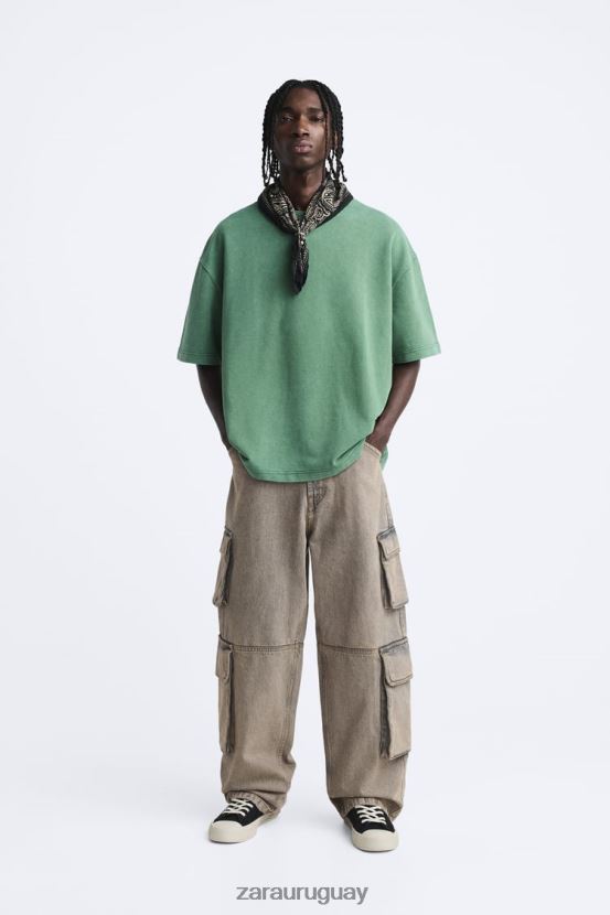 Zara sudadera con texto en contraste hombres H6RHL21057 verde ropa