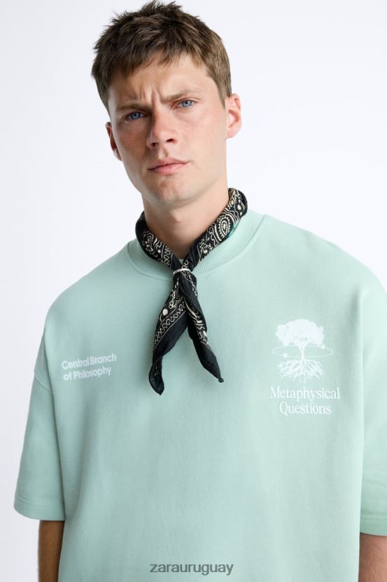 Zara sudadera con texto estampado hombres H6RHL21071 gris ropa