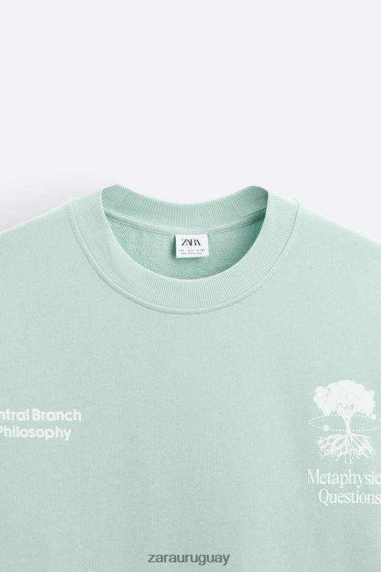 Zara sudadera con texto estampado hombres H6RHL21071 gris ropa