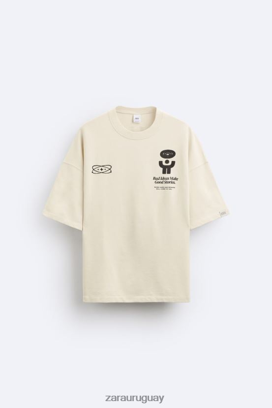 Zara sudadera con texto estampado hombres H6RHL21074 crudo ropa