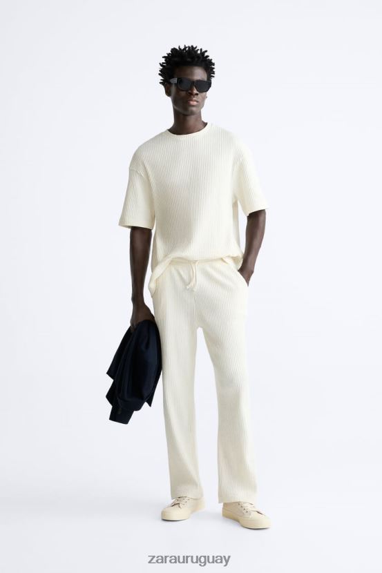 Zara sudadera de canalé hombres H6RHL21063 ostra blanca ropa