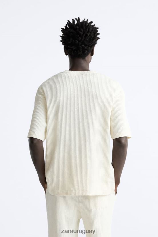 Zara sudadera de canalé hombres H6RHL21063 ostra blanca ropa