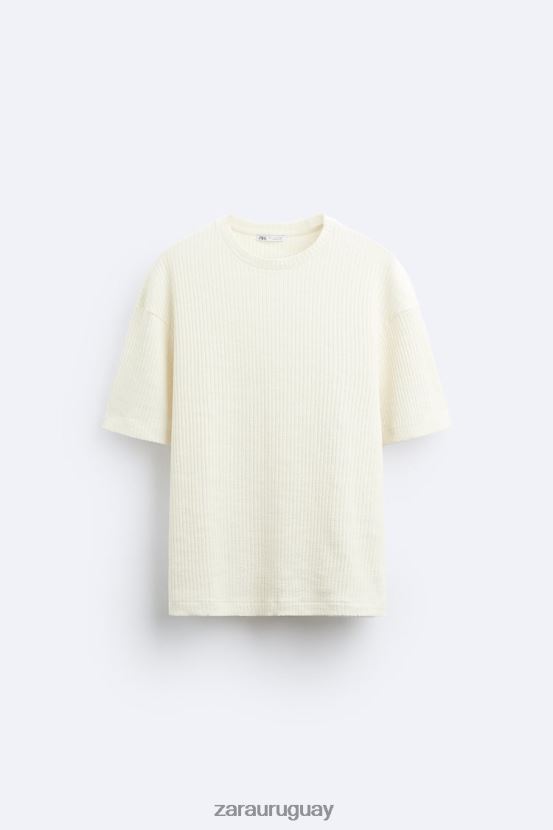 Zara sudadera de canalé hombres H6RHL21063 ostra blanca ropa