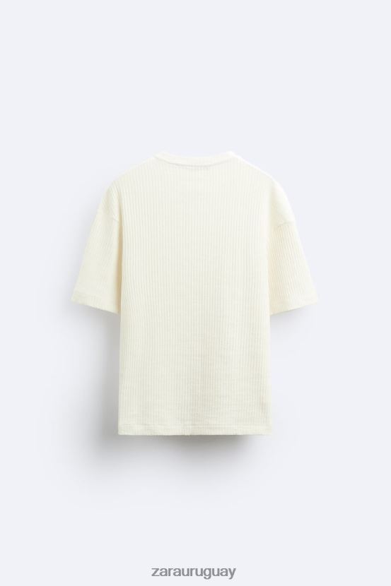 Zara sudadera de canalé hombres H6RHL21063 ostra blanca ropa