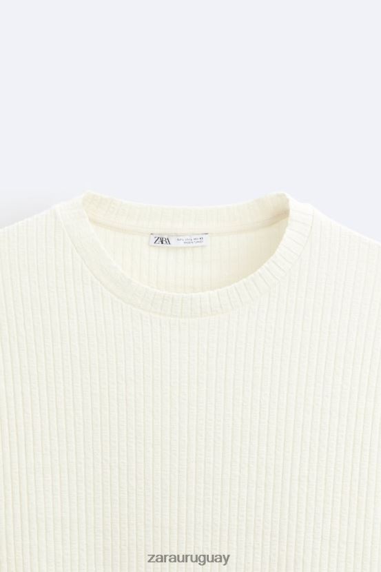 Zara sudadera de canalé hombres H6RHL21063 ostra blanca ropa