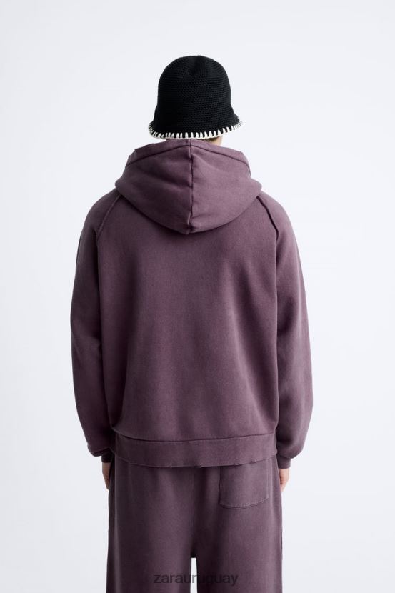 Zara sudadera lavada con rotos hombres H6RHL21055 granate ropa