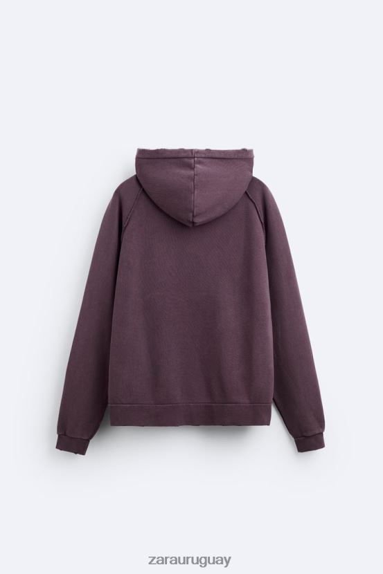 Zara sudadera lavada con rotos hombres H6RHL21055 granate ropa