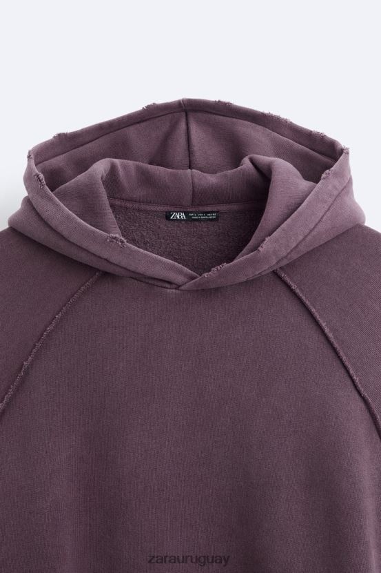 Zara sudadera lavada con rotos hombres H6RHL21055 granate ropa