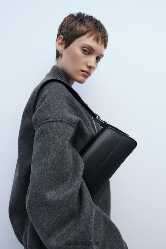 Zara bolso de hombro minimalista con solapa mujer H6RHL2743 negro accesorios
