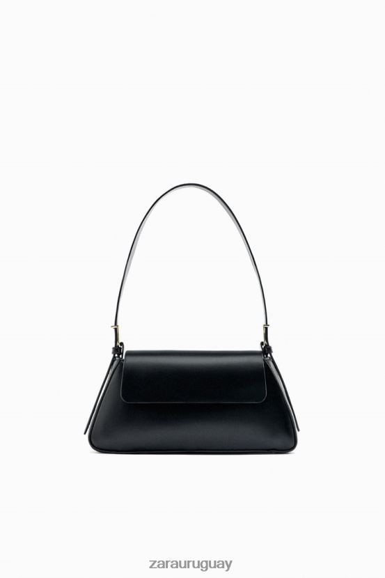 Zara bolso de hombro minimalista con solapa mujer H6RHL2743 negro accesorios