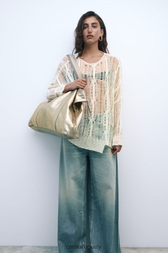 Zara bolso shopper de tela metalizada mujer H6RHL2940 dorado accesorios