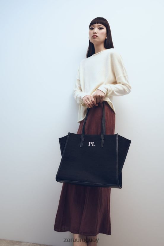 Zara bolso tote con motivo de cocodrilo mujer H6RHL2749 negro accesorios