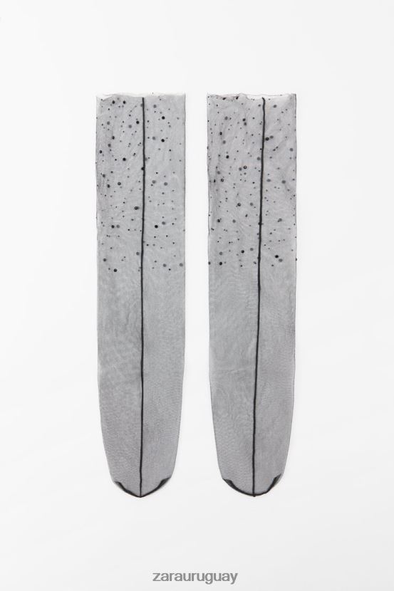 Zara calcetines de tul brillantes mujer H6RHL2762 negro accesorios