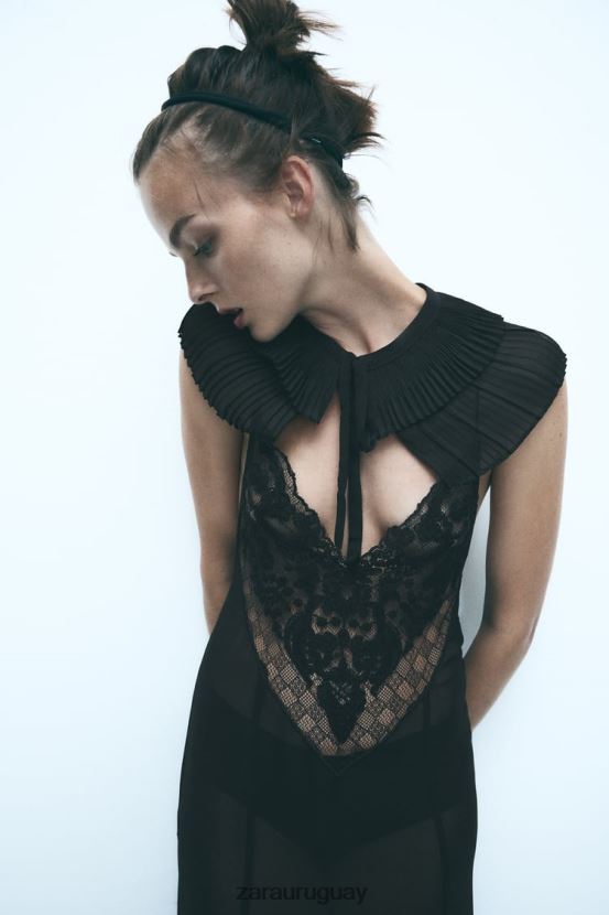 Zara cuello doble plisado mujer H6RHL2758 negro accesorios