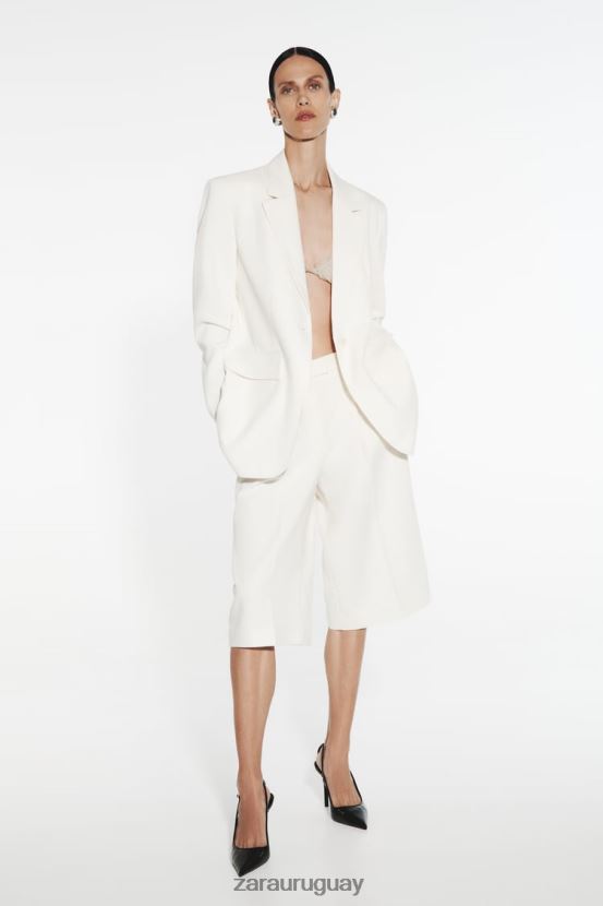 Zara bermudas plisadas mujer H6RHL2535 ostra blanca ropa