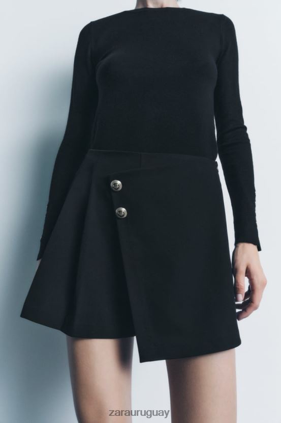 Zara falda dividida con botones mujer H6RHL2582 negro ropa