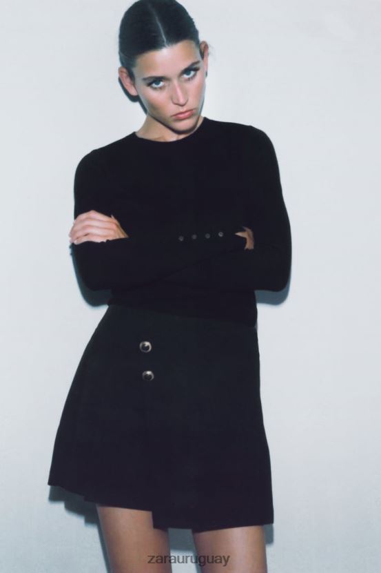 Zara falda dividida con botones mujer H6RHL2582 negro ropa
