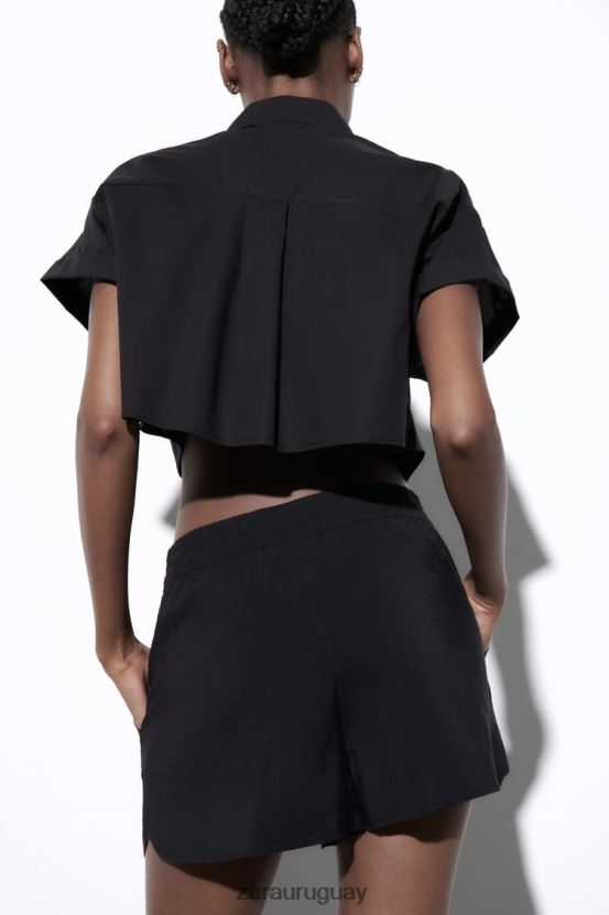 Zara pantalones cortos con cordón mujer H6RHL2619 negro ropa