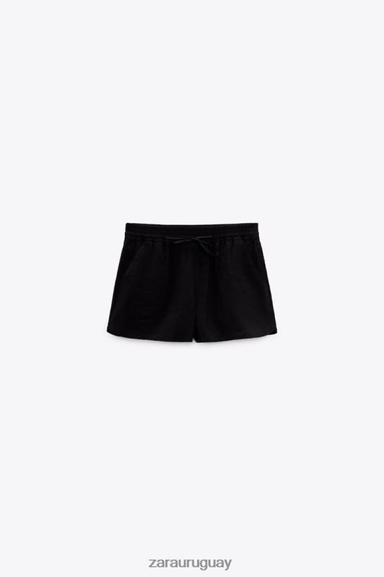 Zara pantalones cortos con cordón mujer H6RHL2619 negro ropa