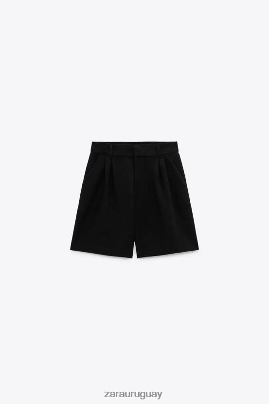 Zara pantalones cortos de mezcla de lino mujer H6RHL2537 negro ropa