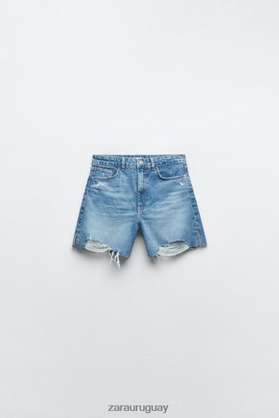 Zara pantalones cortos de mezclilla rasgados z1975 mujer H6RHL2555 azul medio ropa