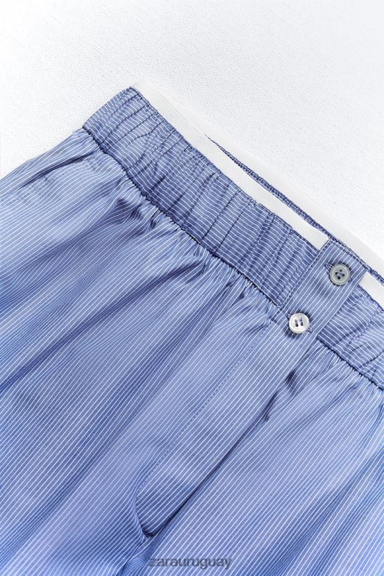 Zara pantalones cortos de popelina a rayas mujer H6RHL2600 azul ropa