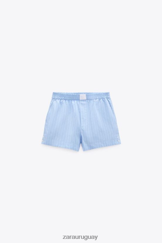 Zara pantalones cortos de popelina a rayas mujer H6RHL2602 azul blanco ropa