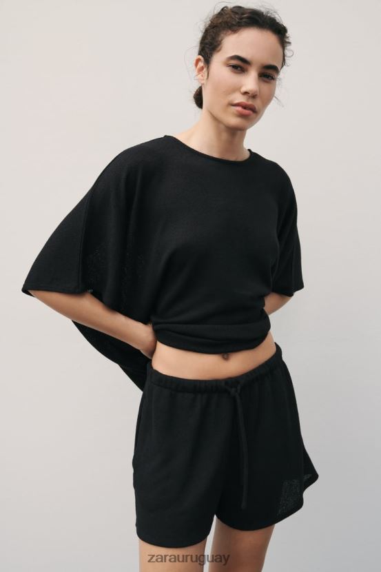 Zara pantalones cortos de punto mujer H6RHL2606 negro ropa