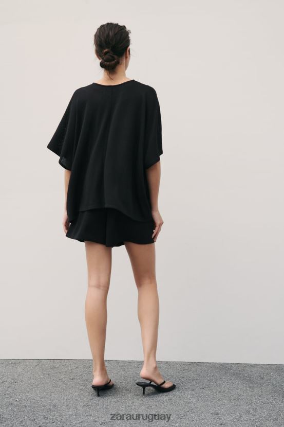 Zara pantalones cortos de punto mujer H6RHL2606 negro ropa