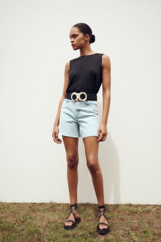 Zara pantalones cortos z1975 de talle alto mujer H6RHL2611 azul claro ropa