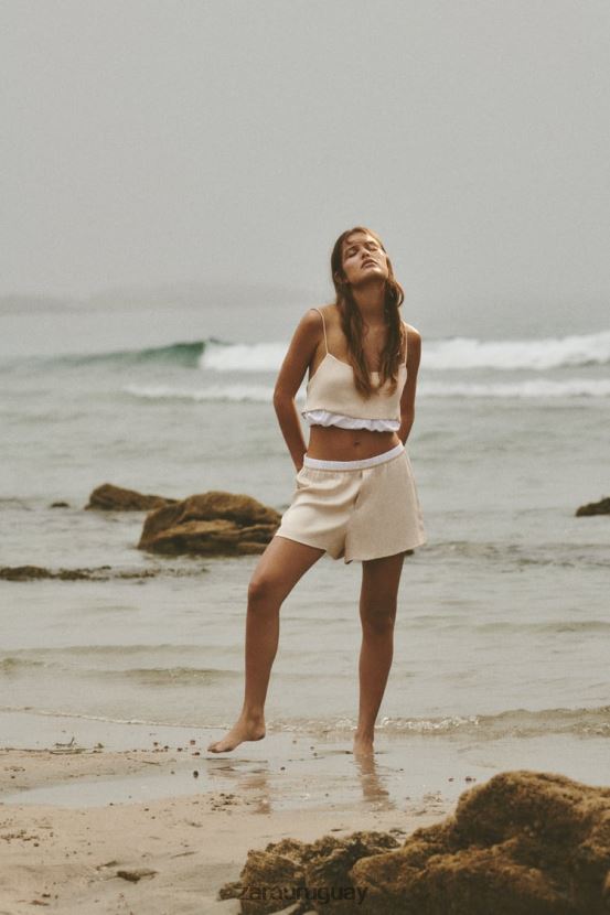 Zara shorts con ribete de popelina con efecto satinado mujer H6RHL2584 piedra ropa