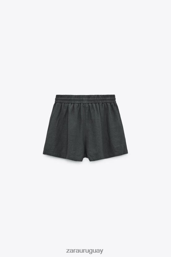 Zara shorts de mezcla de lino con cinturilla elástica mujer H6RHL2577 gris antracita ropa