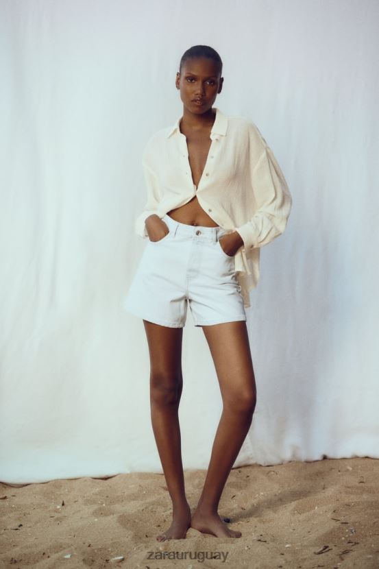 Zara shorts de mezclilla con talle alto z1975 mom fit mujer H6RHL2538 azul claro ropa