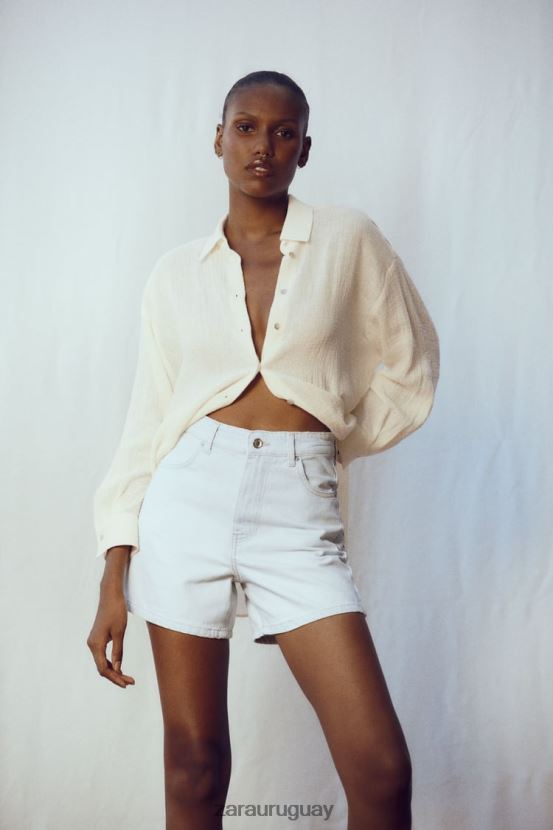 Zara shorts de mezclilla con talle alto z1975 mom fit mujer H6RHL2538 azul claro ropa
